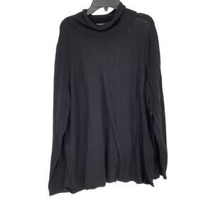 Eileen Fisher Women's Plus 1X Black Merino Wool Mock Neck Tunic Sweater K28-13